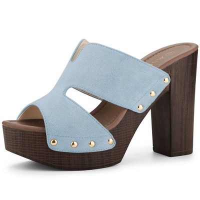 Allegra K Women's Faux Suede Peep Toe Platform Block Heel Slides Sandals