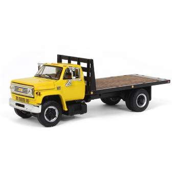 1/64 Yellow Chevy C65 Single Axle Truck With Black Flatbed, DCP By First Gear 60-0923