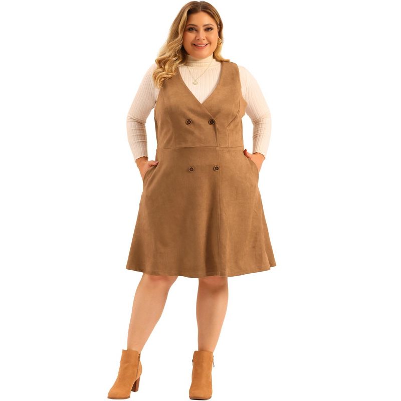 Agnes Orinda Women's Plus Size Overall Button Casual Faux Suede Dress, 3 of 6