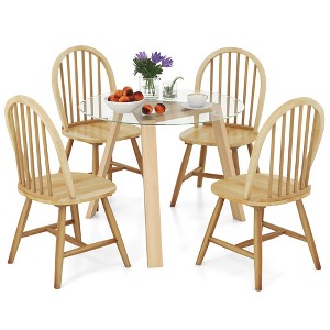 Tangkula 5 PCS Dining Set for 4 Round Table w/ 4 Chairs Solid Rubber Wood Frame Modern - 1 of 4