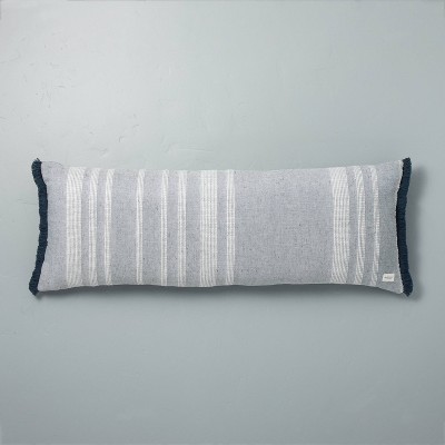 Oversized Variegated Stripe Lumbar Throw Pillow Sour Cream/Blue - Hearth & Hand™ with Magnolia
