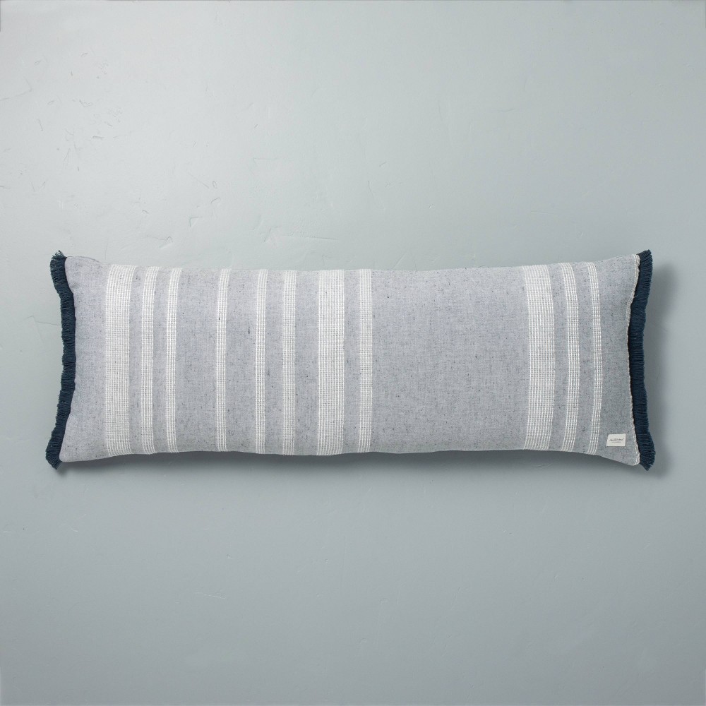 Oversized Variegated Stripe Lumbar Throw Pillow Sour Cream/Blue - Hearth & Hand with Magnolia