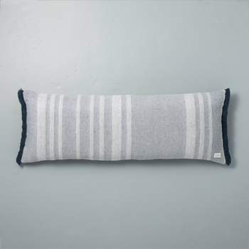 16"x42" Variegated Stripe Lumbar Throw Pillow Sour Cream/Blue - Hearth & Hand™ with Magnolia