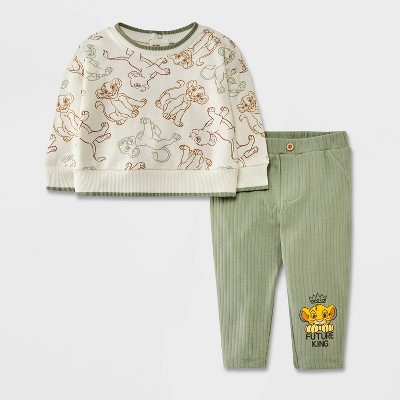 Image of Baby Boys' Lion King 2pc Fleece Ribbed Top and Pants Set - 3-6M