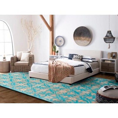 Turquoise and Beige Hand-Tufted Wool Area Rug, 2' x 3'