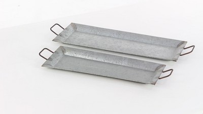 Gray Rectangular Metal Serving Tray Set with Gold Trim