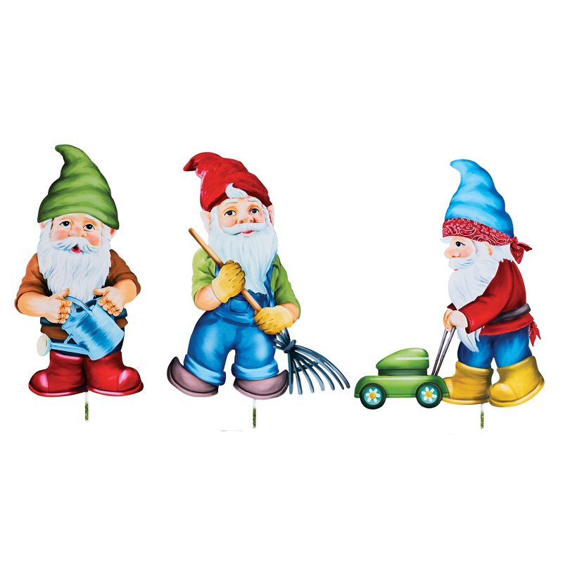 Collections Etc Gardening Gnomes Decorative Outdoor Metal Lawn Stakes, 1 of 3