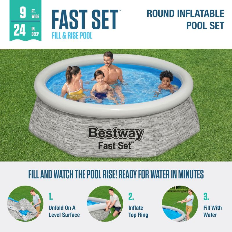 Bestway Inflatable Stacked Stone Design Outdoor Above Ground Backyard Swimming Pool Set, 3 of 10