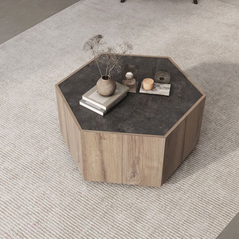 Rustic Vintage Coffee Table with 2 Drawers, Textured Black + Warm Oak - ModernLuxe, 3 of 11