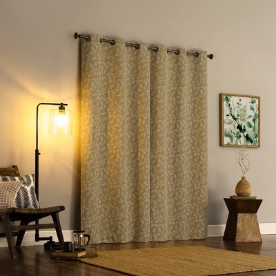 Gold Embroidered Leaf Blackout Grommet Curtain Panel 40" x 84"