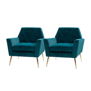 Set of 2 Maris Velvet Living Room Armchair with Metal Base | Karat Home-TEAL - 1 of 4