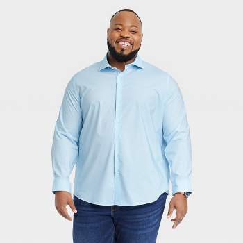 Men's Big & Tall Performance Dress Standard Fit Long Sleeve Button-Down Shirt - Goodfellow & Co Light Navy Blue XLT