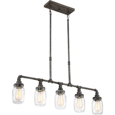 Rustic Black 38" Industrial 5-Light Island Chandelier with Mason Jars