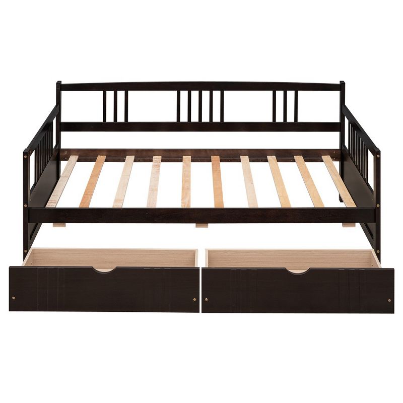 Twin Size Daybed Frame With 2 Drawers And 3 Side Guardrail, Wooden Slats Support, No Box Spring Needed, Daybed Bed Frame, 5 of 8