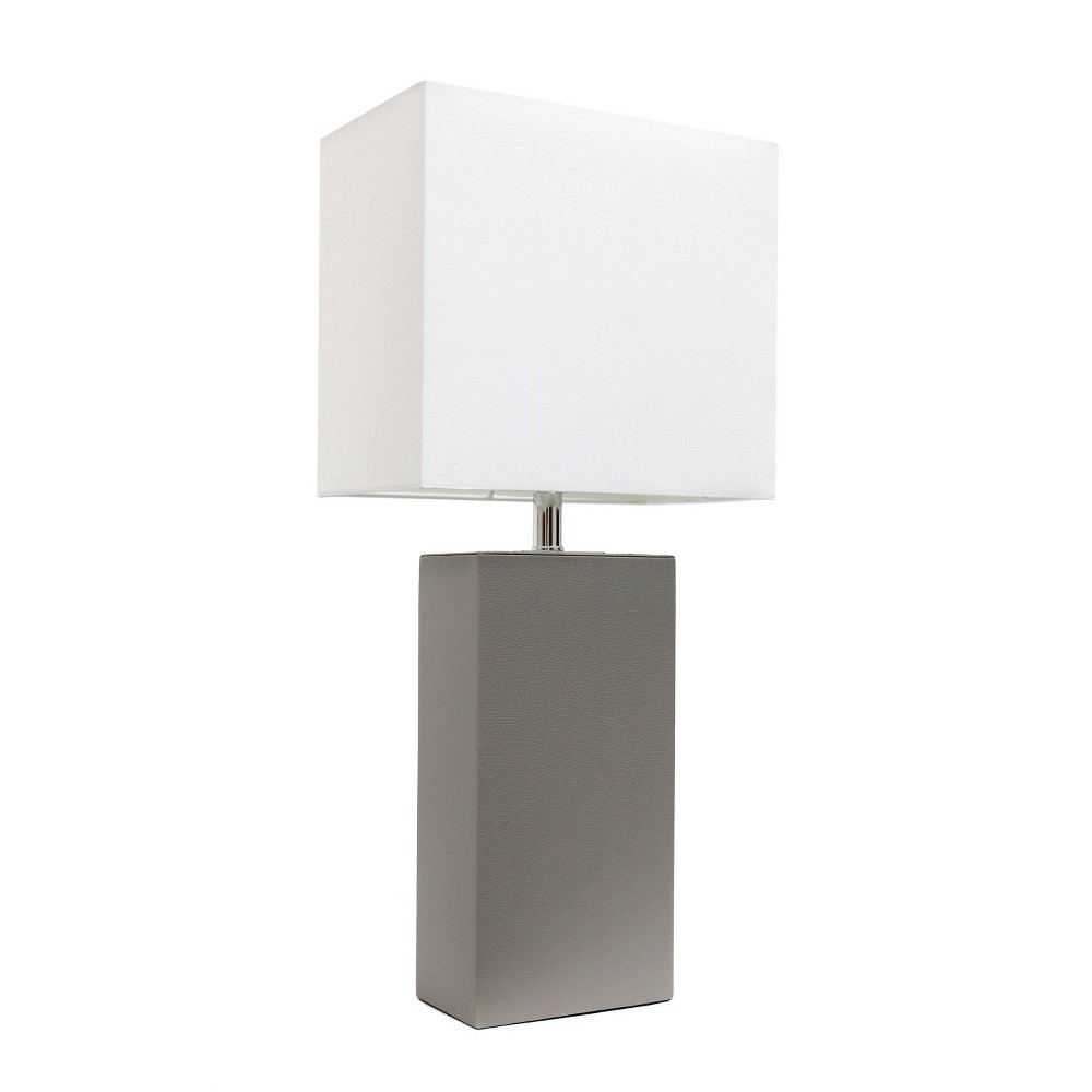 Leather Table Lamp with Fabric Shade Gray - Elegant Designs: UL Listed, Modern Decor, Cotton Rectangle Shade