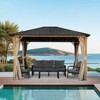 Aoodor Wood Grain Aluminum Gazebo Hardtop Black Steel Roof with Curtain&Netting - 2 of 4