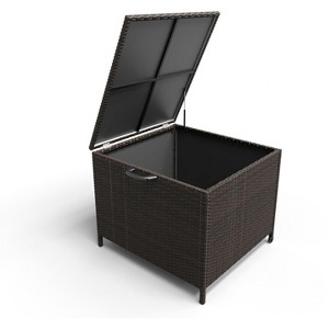 Outdoor Storage Deck Box, 80 Gallon Rattan Patio Furniture Storage Bins with Lid, Waterproof Outside Organizer Cabinet with Wheels and Handle - 1 of 4