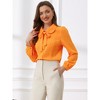 INSPIRE CHIC Women's Peter Pan Collar Bow Tie Neck Puff Long Sleeve Workwear Button Blouses - 2 of 4