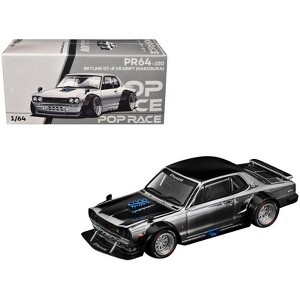 Skyline GT-R V8 Drift "Hakosuka" RHD (Right Hand Drive) Silver Chrome with Black Hood and Top 1/64 Diecast Model Car by Pop Race - 1 of 3