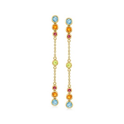 Ross-Simons 1.50 ct. t.w. Multi-Gemstone Linear Drop Earrings in 18kt Gold Over Sterling