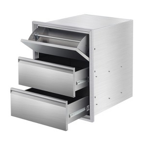 Outdoor Kitchen Drawers with Paper Towel Holder, 13" W x 20.5" H x 23" D Double BBQ Access Drawers, Stainless Steel Flush Mountfor BBQ Island - 1 of 4