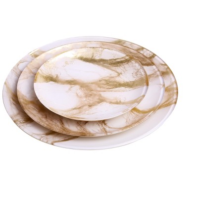 Set Of 4 Gold-White Marble Plates - Thumbnail 2