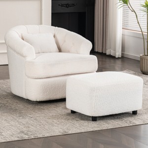 Barrel Chair with Ottoman,Swivel Tufted Accent Armchair,Teddy Comfy Lounge Seat for Bedroom or Living Room-Baofuwish - 1 of 4