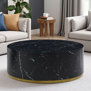 35.43" Faux Marble & Metal Round Coffee Table - 1 of 4