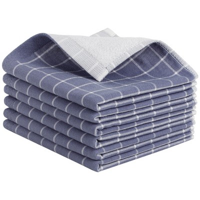 PiccoCasa 6 Pcs 13 x 29 100% Cotton Plaid Absorbent Kitchen Towel Blue  and White - PiccoCasa
