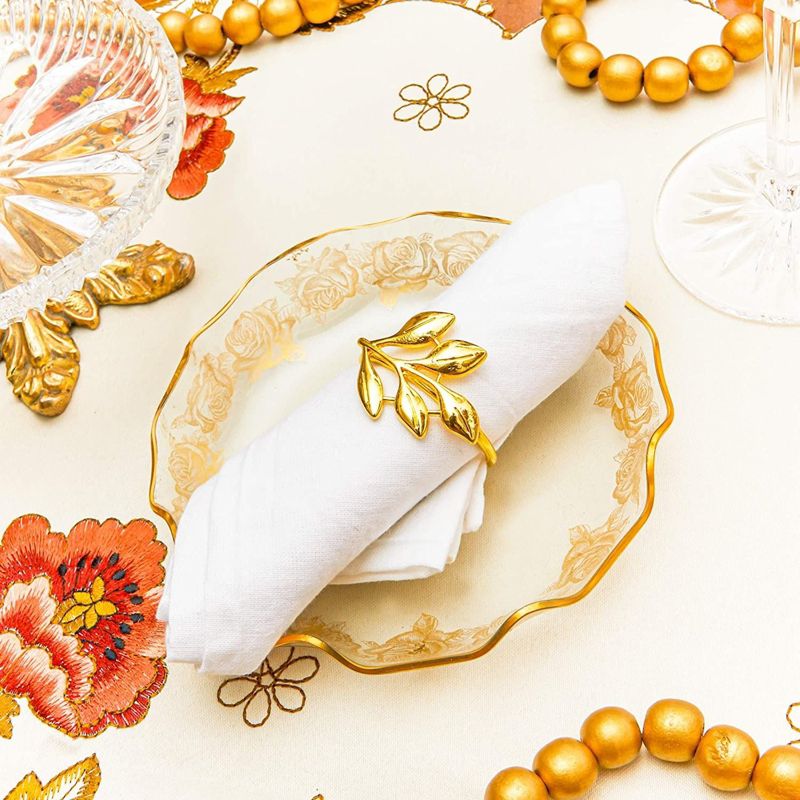 Juvale 12 Pack Gold Leaf Napkin Rings for Party Décor (1.8 in), 2 of 9
