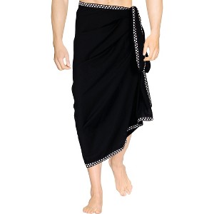 LA LEELA Men's Beachwear Cover Up For Men Swimwear Pareo Wrap Summer Long Casual Vacation Sarongs Lava Lava Cover-Up One Size Black, Solid - 1 of 3