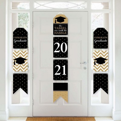 Big Dot of Happiness Gold - Tassel Worth The Hassle - Hanging Vertical Paper Door Banners - 2021 Grad Party Wall Decoration Kit - Indoor Door Decor