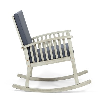 Gray Acacia Wood Outdoor Rocking Chairs with Cushions, Set of 2