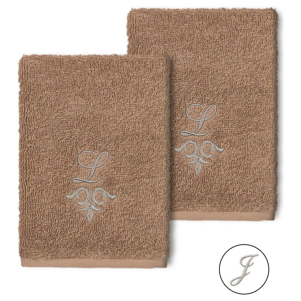 Photos - Towel Set of 2 Monogrammed Washcloths Brown/J - Linum Home Textiles