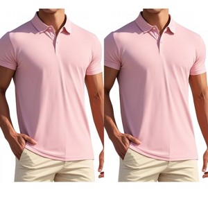 INSPIRE CHIC Men's Short Sleeves Lightweight Regular Fit Casual Business Work Solid Polo Shirts 2 Packs - 1 of 4