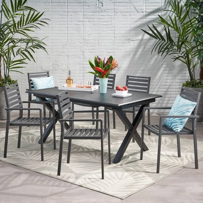 Pabara 7pc Aluminum Modern Expandable Dining Set  Black/Gun Metal Gray - Christopher Knight Home