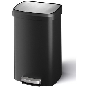 13 Gallon Black Plastic Kitchen Trash Can ¨C Durable Step-On Pedal, Rustproof, Soft-Close Lid, Liner Rim, Rear Handle - 1 of 4
