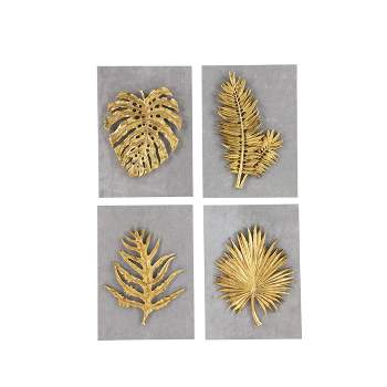 Set of 4 Cement Leaf Framed 3D Wall Decors Gold - Olivia & May