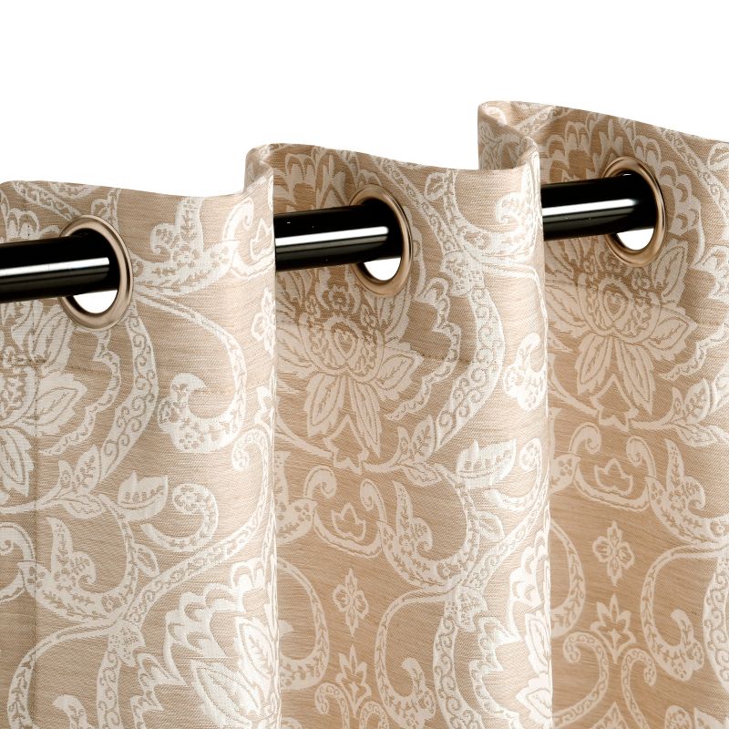 Jacquard Woven Textured Srolling Damask 2-Piece Curtain Panel Set with Stainless Grommet Header - Blue Nile Mills, 3 of 5