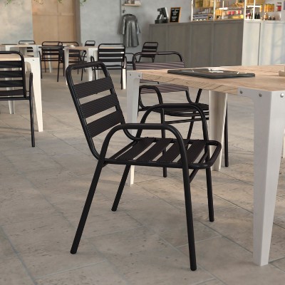 Lila 31'' Black Commercial Metal Indoor-Outdoor Stack Chair