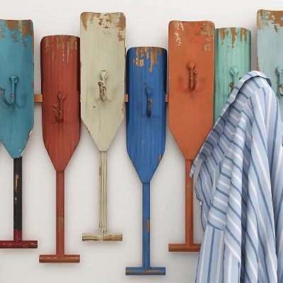 Metal Paddle Indoor Outdoor Distressed Oar Shaped 8 Hooks Wall Hook - Olivia  & May : Target