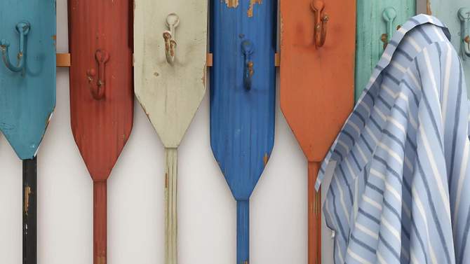 Metal Paddle Indoor Outdoor Distressed Oar Shaped 8 Hooks Wall Hook - Olivia &#38; May, 2 of 13, play video