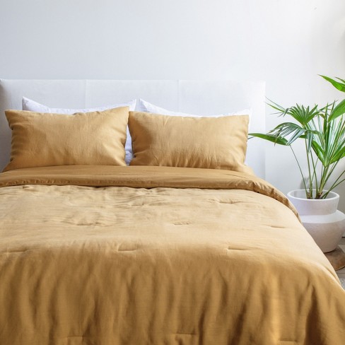 King Heavyweight high quality Linen Blend Duvet Set, Honey Color, Casaluna