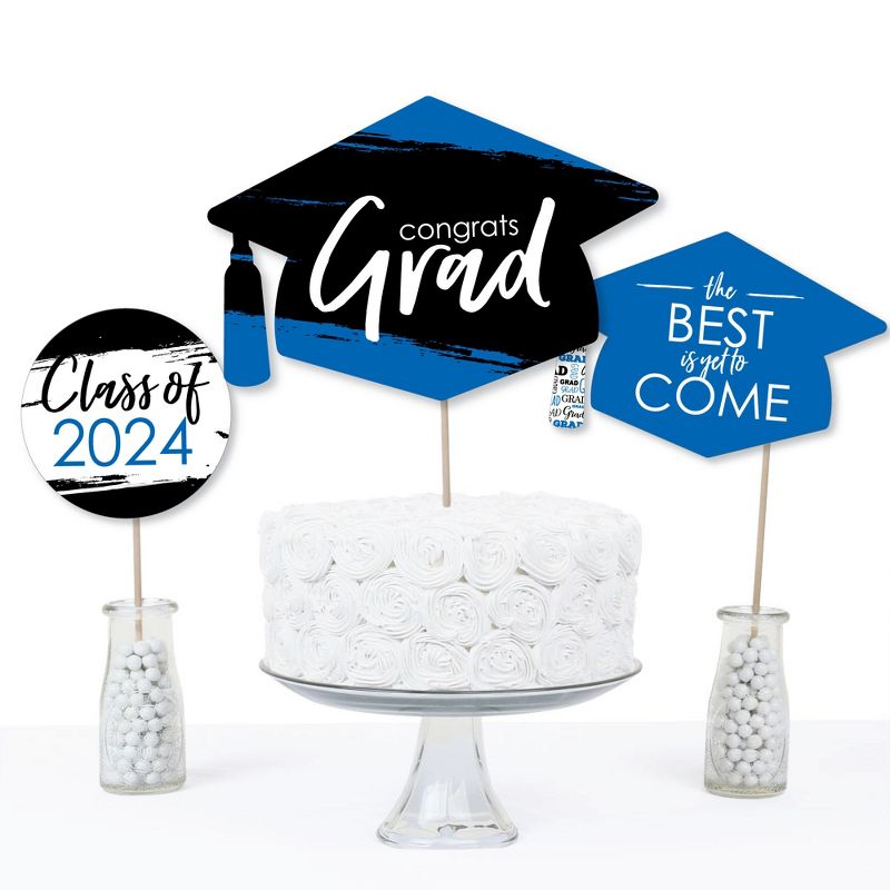 Big Dot of Happiness Blue 2024 Graduation Party Centerpiece Sticks - Table Toppers - Set of 15, 5 of 9