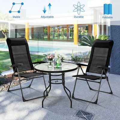 Black Adjustable Folding Patio Dining Chairs with Arms, Set of 2