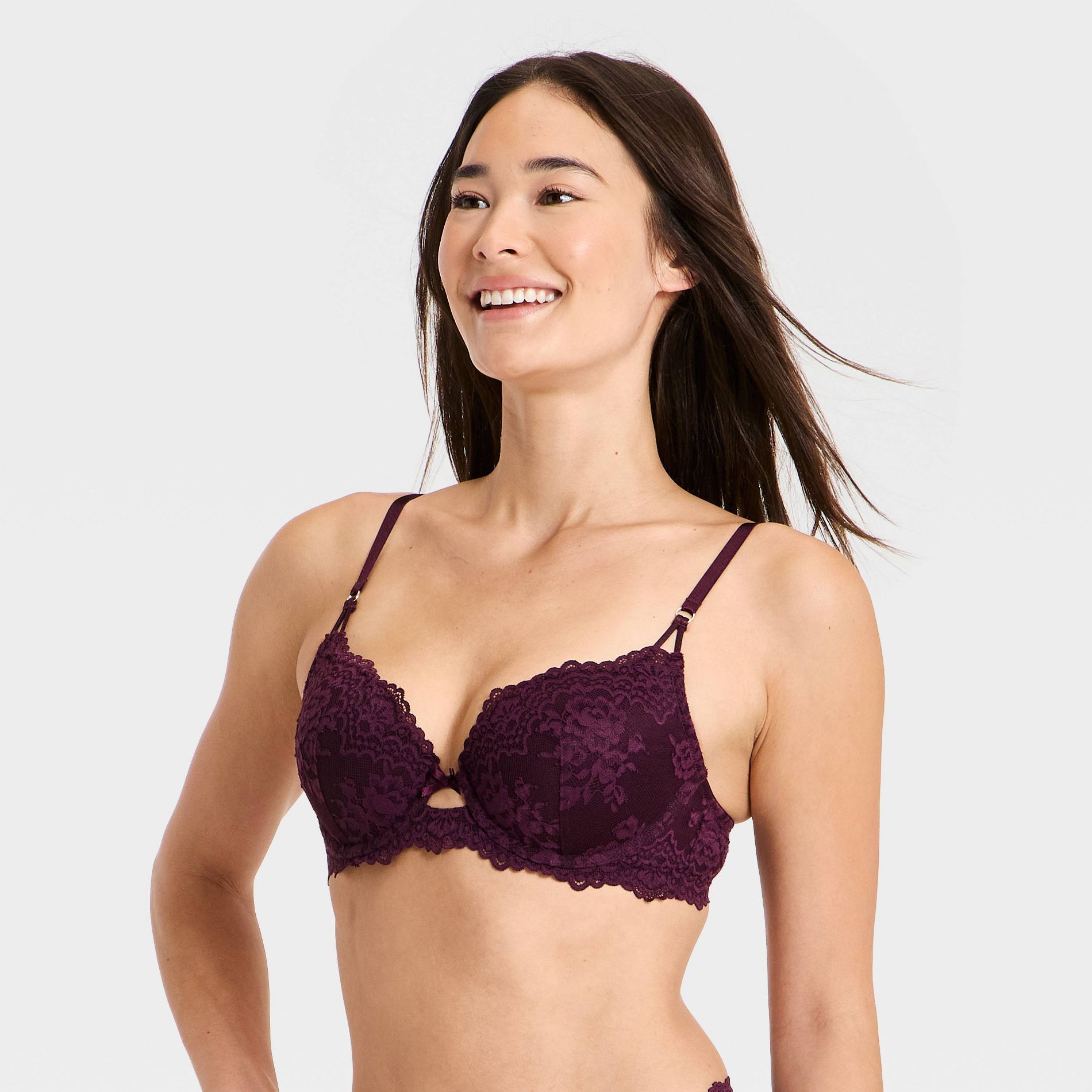 Women's Antique Rose Lace Push-Up Plunge Bra - Auden™ Purple 32C
