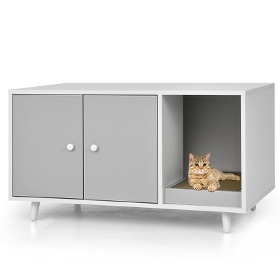 Costway Cat Litter Box Enclosure Cat Washroom Hidden Litter Box Enclosure Grey