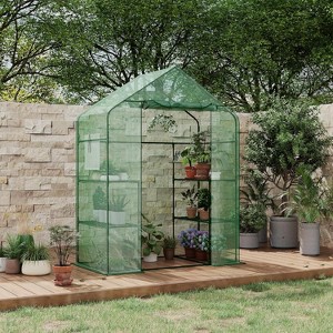 57x57x76" Outdoor Heavy Duty Walk-in Greenhouse with Durable PE Cover, 4 Tiers 12-Shelf Portable Plant House & Shelf Clips - 1 of 4