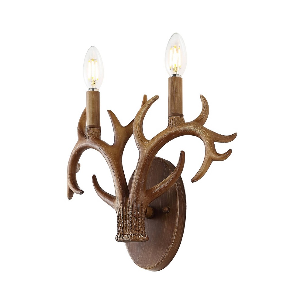 JONATHAN Y Oakley 13.25" 2-Light Southwestern Bohemian Resin/Iron Faux Antler LED Sconce: Rustic Decor, UL Listed, 2700K Warm Light