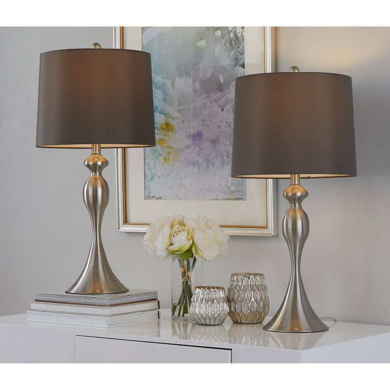 LumiSource (Set of 2) Ashland 27&#34; Contemporary Metal Table Lamps Brushed Nickel with Taupe Satin Shade from Grandview Gallery, 5 of 6